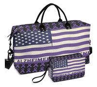 Sac de voyage matelassé avec plusieurs poches et imprimé sur toute la surface, Ruban violet sensibilisation à la maladie d'Alzheimer États-Unis, one size, Rétro