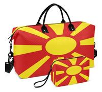 Sac de voyage matelassé avec séparateur en maille imprimée, rangement facile pour toutes les saisons, Drapeau national de Macédoine du Nord, one size, Rétro