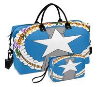 Sac de voyage matelassé avec séparateur en maille imprimée, rangement facile pour toutes les saisons, Drapeau des îles Mariannes du Nord, one size, Rétro