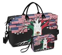 Sac de voyage matelassé avec séparateur en maille imprimée sur toute la surface pour organiseur de produits de toilette, Drapeau américain Mexicain USA Mexique Born Family Roots, one size, Rétro
