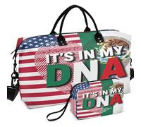 Sac de voyage matelassé avec séparateur en maille imprimée sur toute la surface pour organiseur de produits de toilette, DNA Drapeau USA Mexicain Empreinte Mexique, one size, Rétro