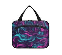Sac de voyage matelassé bleu violet avec lignes d'art irrégulières avec crochet, trousse de maquillage matelassée pour femme, salle de bain, Porta Cosmeticos Mujer para cartera L