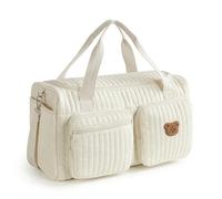 Sac de Voyage Matelassé Femme, Grand Weekender en Coton Doux, Motifs Floraux Esthétique, Sac à Main Multi-Poches pour Nouvelles Mamans, Bagage Cabine Léger, Fourre-Tout Sport Gym(B)