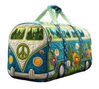 Sac de Voyage Matelassé Hippie Van, Sac Week-End Bohème Style Rétro, Sac de Sport et Nuit Motif Floral Vintage pour Femme avec Cabas (05#,Large (18"x9"x9"))
