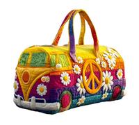 Sac de Voyage Matelassé Hippie Van, Sac Week-End Bohème Style Rétro, Sac de Sport et Nuit Motif Floral Vintage pour Femme avec Cabas (04#,Medium (16"x8"x8"))