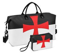 Sac de voyage matelassé imprimé sur toute la surface avec petite pochette portable pour le sport et la salle de sport, drapeau de bataille des templiers