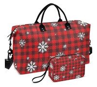 Sac de voyage matelassé imprimé sur toute la surface avec petite pochette, rangement facile pour le voyage, Lumières de Noël Rouge Buffalo Plaid Trois nains, one size, Rétro
