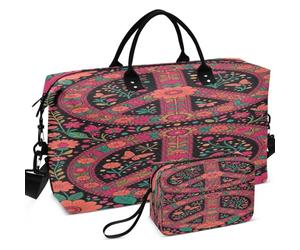 Sac de voyage matelassé imprimé sur toute la surface avec petite pochette, rangement facile pour le voyage, Blue Whale Ocean Predator Coral Reefs Ocean, one size, Rétro