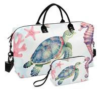Sac de voyage matelassé imprimé sur toute la surface avec petite pochette, rangement facile pour les amateurs de voyage océan, océan, tortue de mer
