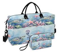 Sac de voyage matelassé imprimé sur toute la surface avec petite pochette, rangement facile pour voyage, océan, mer, tortue