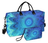 Sac de voyage matelassé imprimé sur toute la surface - Grande capacité pour le sport et la gym, Bleu Tie Dye Sea Spirale Tourbillon Psychédélique Hippie, one size, Rétro