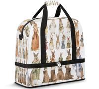 Sac de voyage mignon avec lapin de dessin animé pour femmes et hommes, sac de week-end, sac fourre-tout pliable et séparé, 47 l pour le sport, la gym, le yoga, couleur, 47 L, Organiseur de sac