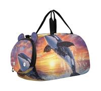 Sac de voyage mignon Boston Terrier pour filles Sac de voyage fourre-tout pour enfant Sac de sport pour garçons, Orca Whale Coucher de soleil sautant, Classique
