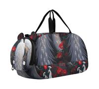 Sac de voyage mignon de Noël avec nain de neige pour garçon, Branche de paons blancs Fleurs rouges, Classique