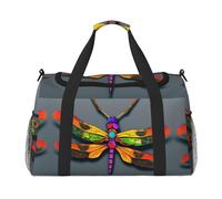 Sac de voyage mignon imprimé libellule grande capacité sac fourre-tout élégant sac de week-end pour activités de plein air, noir, taille unique