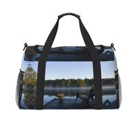 Sac de voyage Morning at The Lake pour femmes et hommes, sac fourre-tout en polyester imprimé avec bandoulière, Noir , Taille unique