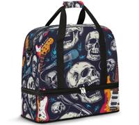 Sac de voyage motif crâne de musique rock pour homme et femme, sac de week-end, sac fourre-tout pliable et séparé, 47 l pour sport, gym, yoga, couleur, 47 L, Organiseur de sac