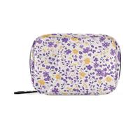 Sac de voyage multi-petites fleurs et feuilles violettes et jaunes avec compartiments détachables - Pilulier portable