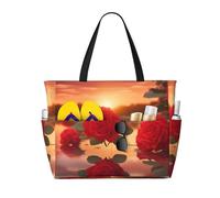 Sac de voyage multifonction avec roses rouges au coucher du soleil - Multi poches - Design tendance - Convient pour divers lieux de plein air