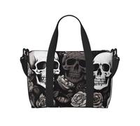 Sac de voyage noir imprimé tête de mort florale pour homme et femme, grand sac de sport résistant à l'eau, sac fourre-tout de week-end avec bandoulière, Noir , Taille unique, Sac de voyage
