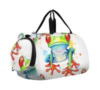 Sac de voyage orange à motif floral vert pour garçons avec compartiment à chaussures, Grenouilles colorées blanches, Classique