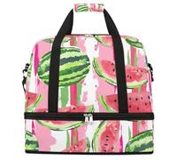Sac de voyage pliable à rayures pastèque aquarelle de grande capacité, sac de sport avec compartiment humide et sec, poche à chaussures, sac de voyage léger pour femme et homme