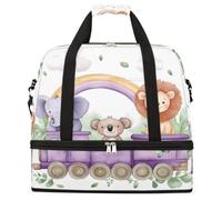 Sac de voyage pliable avec compartiment à chaussures, motif animaux, éléphant, koala, lion