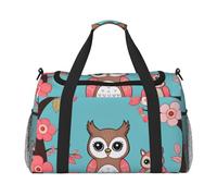 Sac de voyage pliable avec imprimé chouette, arbre et fleurs et écureuil pour homme et femme, sac fourre-tout spacieux pour le rangement des articles de toilette, noir, L, Noir , L