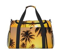 Sac de voyage pliable avec imprimé silhouette de palmier au coucher du soleil pour homme et femme, sac fourre-tout spacieux pour le rangement des articles de toilette, noir, taille L, Noir , L