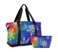 Sac de voyage pliable avec motif flocons de neige, couleur vive, sac de toilette pour voyage en avion, sac de sport, flocons de neige colorés, 1 taille, Flocons de neige aux couleurs vives, 1 size