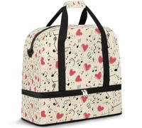 Sac de voyage pliable avec notes d'art musicales et cœurs pour homme et femme, sac fourre-tout de 47 l pour sport, gym, yoga, couleur, 47 L, Organiseur de sac