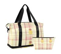 Sac de voyage pliable avec piège réglable, Buffalo Plaid Carreaux Jaune Or Rose Ananas