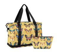 Sac de voyage pliable avec piège réglable pour voyage en avion, Dessin animé drôle papillon doré