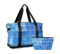 Sac de voyage pliable avec sangle réglable Bleu, Grille bleue., 1 size