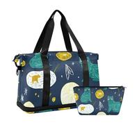 Sac de voyage pliable avec sangle réglable Motif chats Vert, Space Aliens chats vert, 1 size