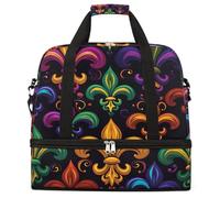 Sac de voyage pliable coloré Mardi Gras Fleur de Lis Sac de sport extensible avec compartiment à chaussures Grande capacité Sac fourre-tout pour voyage, sport, voyages de nuit