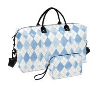 Sac de voyage pliable Dream Grid bleu et blanc avec sangle réglable pour le trekking