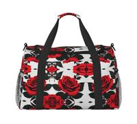 Sac de voyage pliable imperméable léger avec bandoulière Motif rose rouge