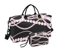 Sac de voyage pliable Peach Pearl Bow pour le week-end/la nuit avec trousse de toilette pour le sport