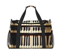 Sac de voyage pliable pour clés de piano avec notes de musique avec fermetures éclair et poignées, grand sac de sport pliable pour vacances en famille, Noir , Taille unique