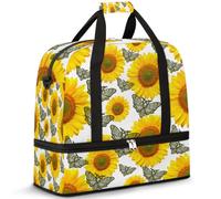 Sac de voyage pliable pour homme et femme - 47 l - Avec manches à roulettes - Pour sport, gym, voyage, tournesol, papillon et tête de mort, couleur, 47 L, Organiseur de sac
