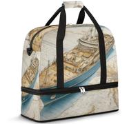 Sac de voyage pliable pour homme et femme - 47 l - Avec manches à roulettes - Sac fourre-tout à bandoulière séparée pour le sport, la gym, les voyages, les cartes nautiques vintage, couleur, 47 L,