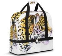 Sac de voyage pliable pour homme et femme - 47 l - Avec manches à roulettes - Sac fourre-tout à bandoulière séparée pour le sport, la gym, les voyages, motif léopard animal, couleur, 47 L, Organiseur