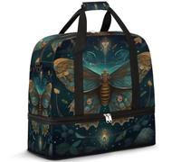 Sac de voyage pliable pour homme et femme - 47 l - Avec manches à roulettes - Sac fourre-tout à bandoulière séparée - Pour sport, gym, voyage, mystère ethnique, fleur et papillon, couleur, 47 L,