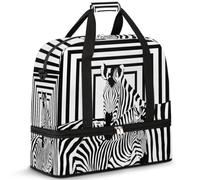 Sac de voyage pliable pour homme et femme - 47 l - Avec manches à roulettes - Sac fourre-tout à bandoulière séparée pour le sport, la gym, les voyages - Imprimé animal zèbre, couleur, 47 L, Organiseur