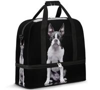 Sac de voyage pliable pour homme et femme - 47 l - Avec manches à roulettes - Sac fourre-tout à bandoulière séparée pour le sport, la gym, les voyages, le terrier de Boston, couleur, 47 L, Organiseur
