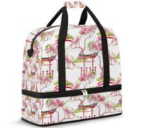 Sac de voyage pliable pour homme et femme - 47 l - Avec manches à roulettes - Sac fourre-tout à bandoulière séparée pour le sport, la gym, les voyages, le thème du Japon - Fleur, couleur, 47 L,