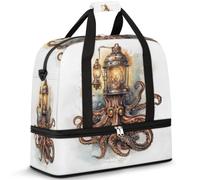Sac de voyage pliable pour homme et femme - 47 l - Avec manches à roulettes - Sac fourre-tout à bandoulière séparée pour le sport, la gym, les voyages, l'art vintage - Octopu, couleur, 47 L,