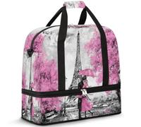 Sac de voyage pliable pour homme et femme - 47 l - Sac de week-end avec manches à roulettes - Sac fourre-tout à bandoulière séparé pour le sport, la gym, les voyages, la France romantique, la Tour