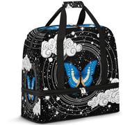 Sac de voyage pliable pour homme et femme - 47 l - Sac de week-end avec manches à roulettes - Sac fourre-tout à bandoulière séparé pour le sport, la gym, les voyages, le signe ethnique papillon,